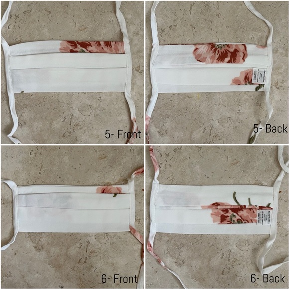 Reformation- Cream w/Pink Floral Pleat Tie Mask (QTY 1) - Picture 9 of 11